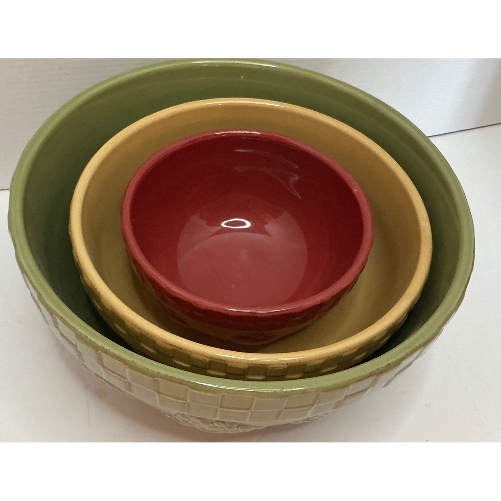 Signature Housewares Home Grown Nesting Bowls Set of 3 Artichoke Olive Stoneware